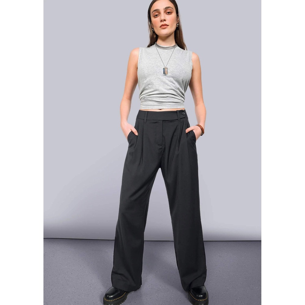 Wildfang The Empower Wide Leg Trouser Size 10 Black Pleated High Rise Pants